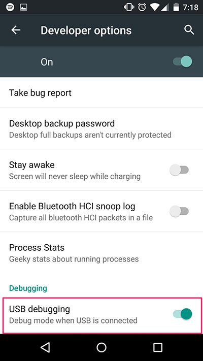 USB Debugging Screen