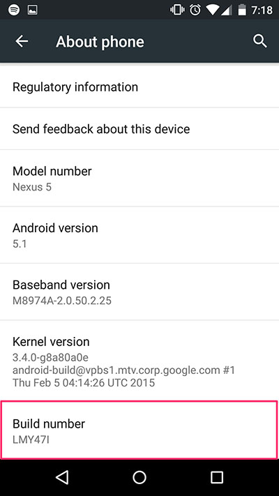 Build Number Screen