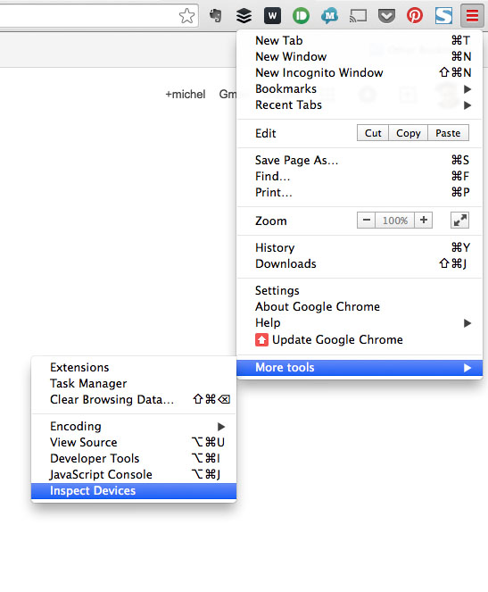 Inspect Devices Settings Screen